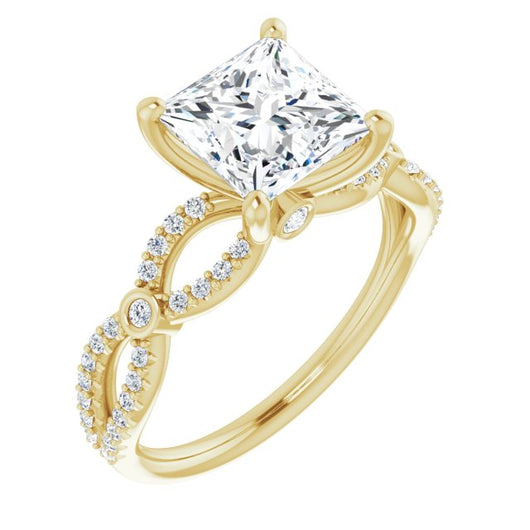 10K Yellow Gold Customizable Princess/Square Cut Design with Infinity-inspired Split Pavé Band and Bezel Peekaboo Accents