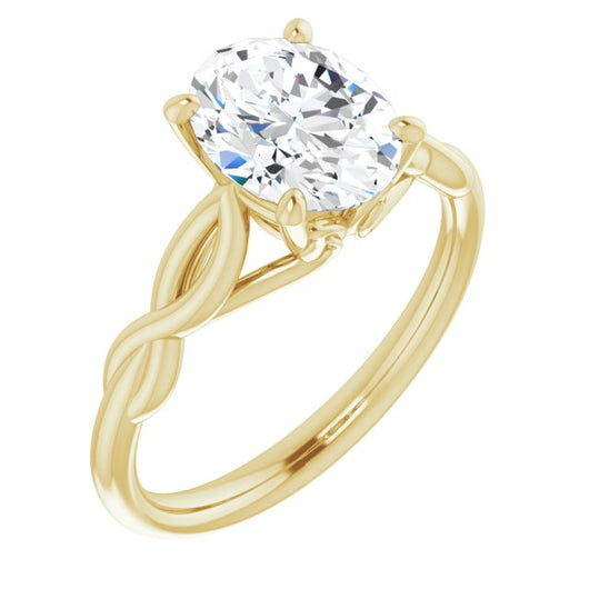 10K Yellow Gold Customizable Oval Cut Solitaire with Braided Infinity-inspired Band and Fancy Basket)