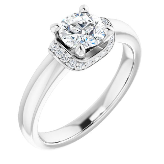 10K White Gold Customizable Round Cut Style featuring Saddle-shaped Under Halo