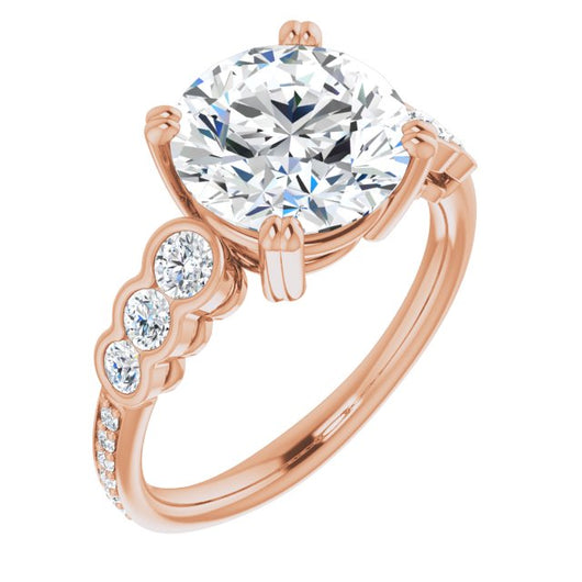 10K Rose Gold Customizable Round Cut 7-stone Style Enhanced with Bezel Accents and Shared Prong Band