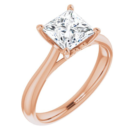 10K Rose Gold Customizable Princess/Square Cut Solitaire with Decorative Prongs & Tapered Band