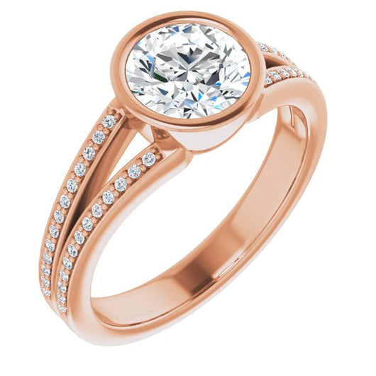 10K Rose Gold Customizable Bezel-set Round Cut Design with Split Shared Prong Band