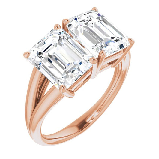 10K Rose Gold Customizable Two-Stone Emerald/Radiant Cut with Split Band