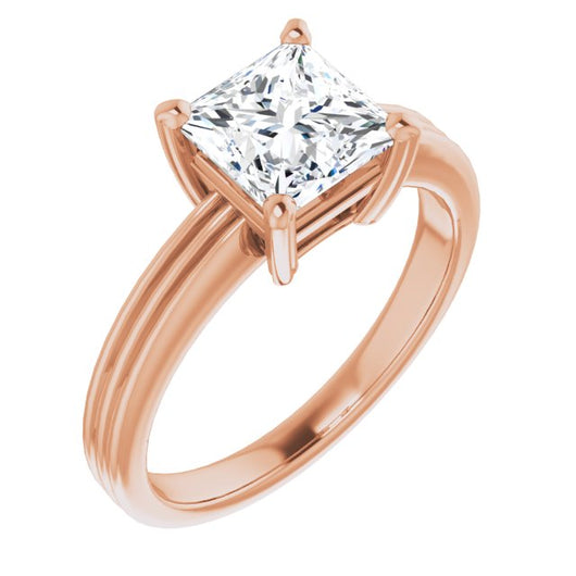 10K Rose Gold Customizable Princess/Square Cut Solitaire with Double-Grooved Band