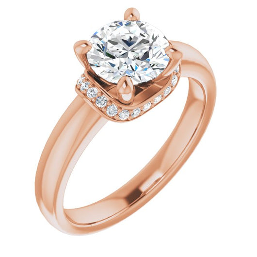 10K Rose Gold Customizable Round Cut Style featuring Saddle-shaped Under Halo