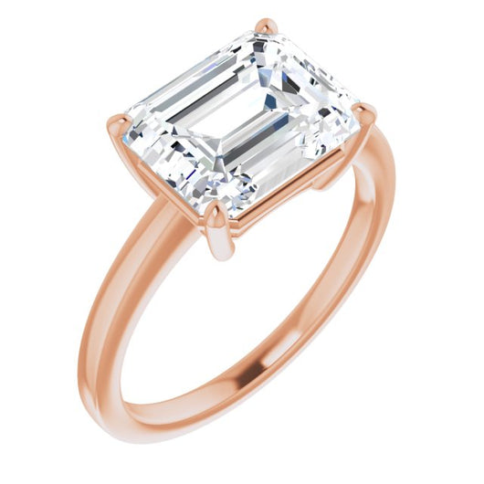 10K Rose Gold Customizable Bowl-Prongs Emerald/Radiant Cut Solitaire with Thin Band