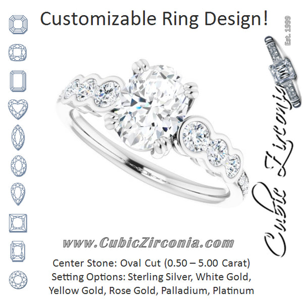 Cubic Zirconia Engagement Ring- The Jeanna (Customizable Oval Cut 7-stone Style Enhanced with Bezel Accents and Shared Prong Band)