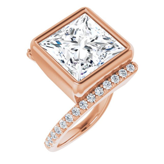 10K Rose Gold Customizable Bezel-set Princess/Square Cut Design with Bypass Pavé Band