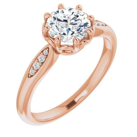 10K Rose Gold Customizable 9-stone Round Cut Design with 8-prong Decorative Basket & Round Cut Side Stones