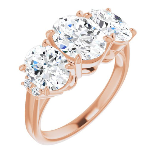 10K Rose Gold Customizable Triple Oval Cut Design with Quad Vertical-Oriented Round Accents