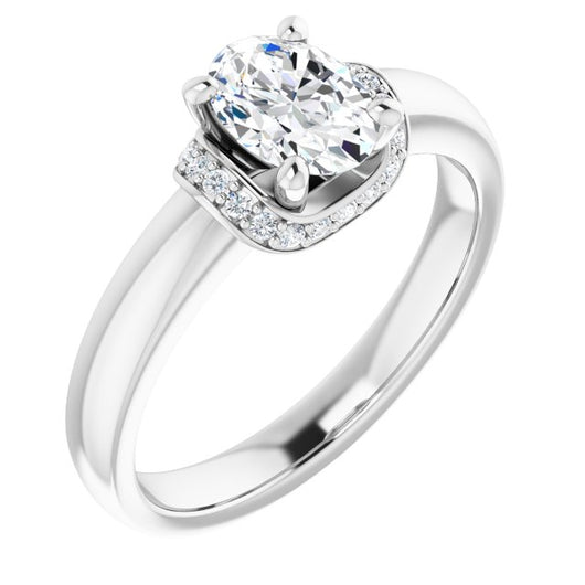 10K White Gold Customizable Oval Cut Style featuring Saddle-shaped Under Halo