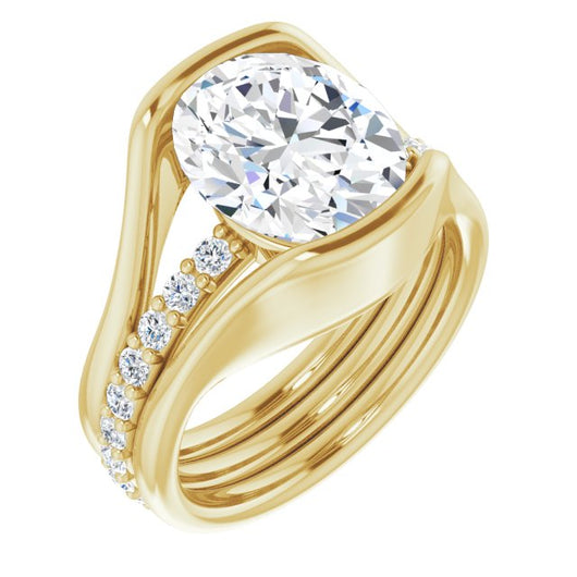 10K Yellow Gold Customizable Bezel-set Oval Cut Style with Thick Pavé Band