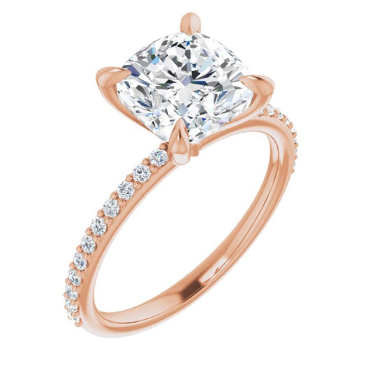 10K Rose Gold Customizable Cushion Cut Style with Delicate Pavé Band