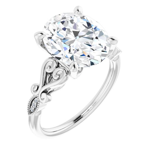 Platinum Customizable 7-stone Design with Oval Cut Center Plus Sculptural Band and Filigree