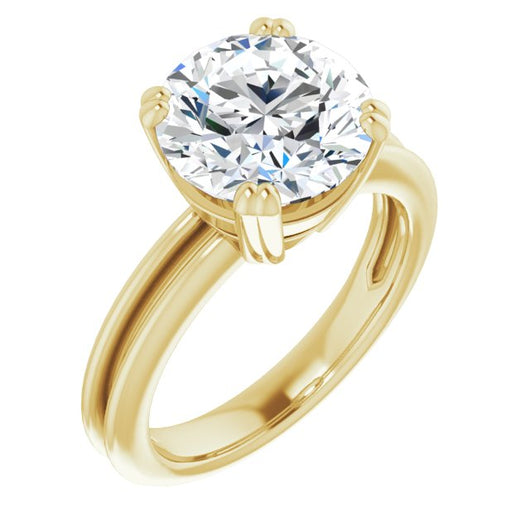 10K Yellow Gold Customizable Round Cut Solitaire with Grooved Band