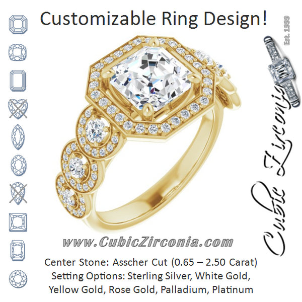 Cubic Zirconia Engagement Ring- The Emma Grace (Customizable Cathedral-set Asscher Cut 7-stone style Enhanced with 7 Halos)