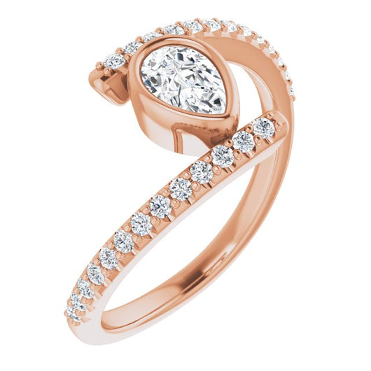 10K Rose Gold Customizable Bezel-set Pear Cut Design with Bypass Pavé Band