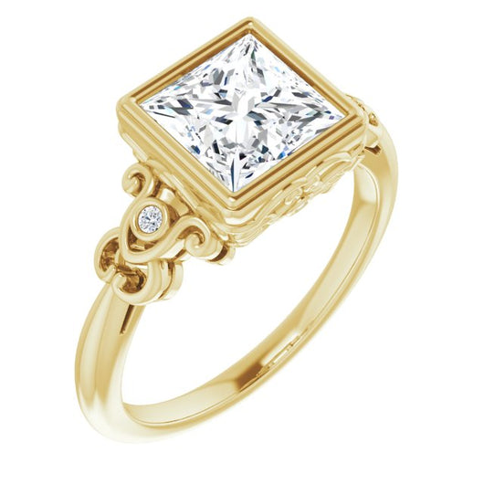 10K Yellow Gold Customizable 5-stone Design with Princess/Square Cut Center and Quad Round-Bezel Accents