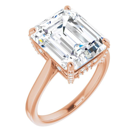 10K Rose Gold Customizable Cathedral-Raised Emerald/Radiant Cut Style with Prong Accents Enhancement