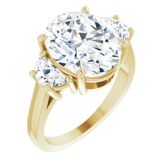 10K Yellow Gold Customizable 3-stone Design with Oval Cut Center and Half-moon Side Stones