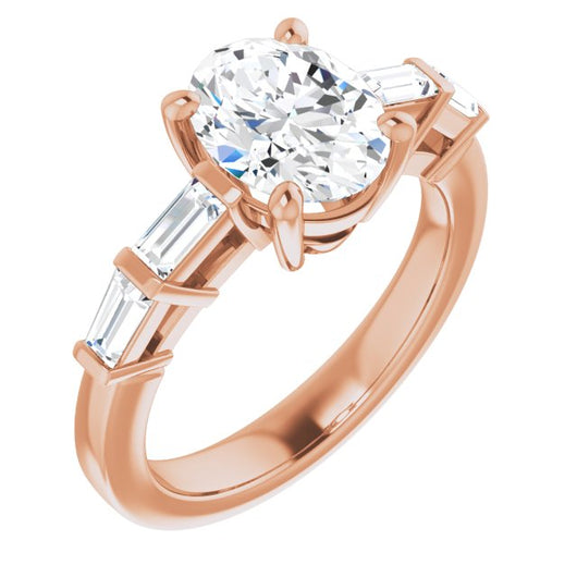 10K Rose Gold Customizable 9-stone Design with Oval Cut Center and Round Bezel Accents