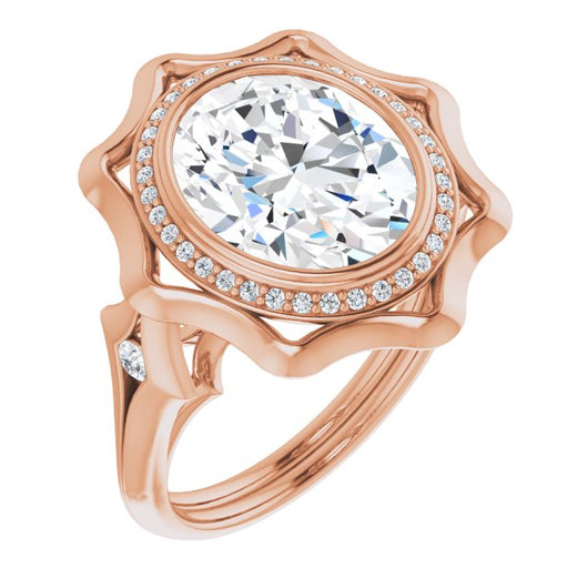 10K Rose Gold Customizable Bezel-set Oval Cut with Halo & Oversized Floral Design