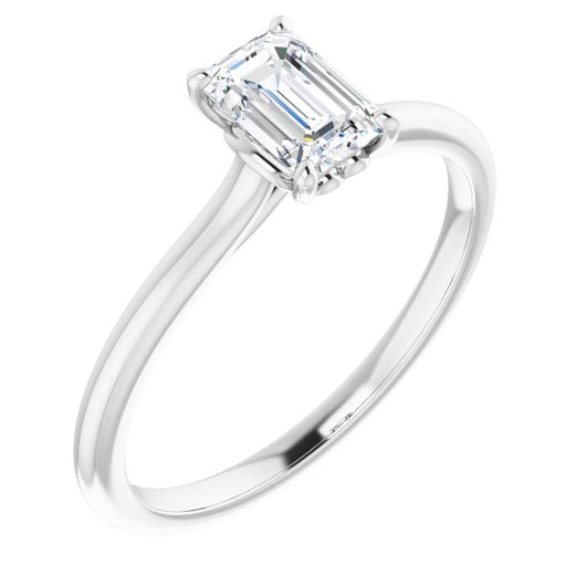 10K White Gold Customizable Cathedral-style Emerald/Radiant Cut Solitaire with Decorative Heart Prong Basket