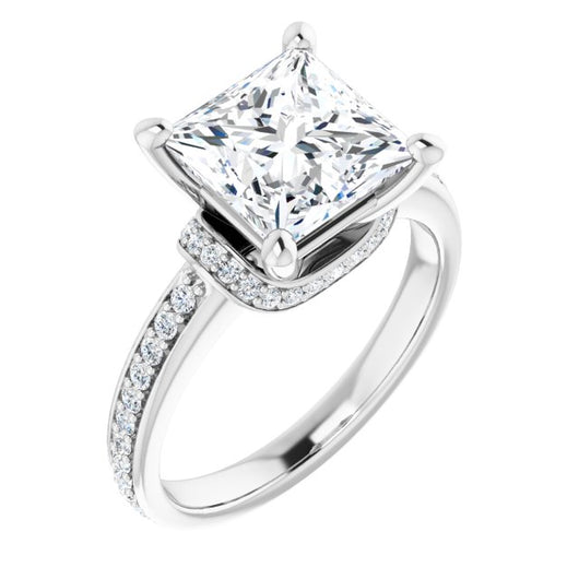 10K White Gold Customizable Princess/Square Cut Setting with Organic Under-halo & Shared Prong Band