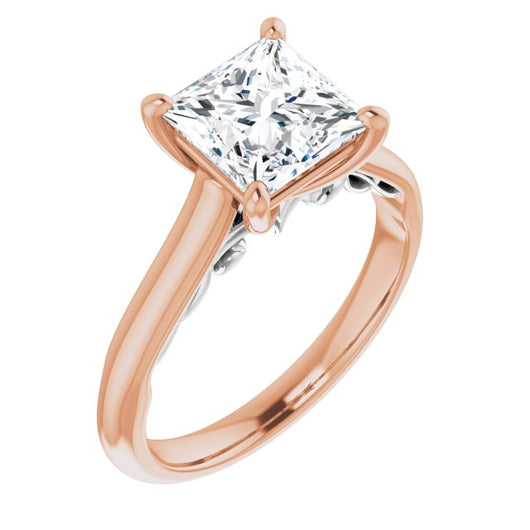 14K Rose & White Gold Customizable Princess/Square Cut Cathedral Solitaire with Two-Tone Option Decorative Trellis 'Down Under'