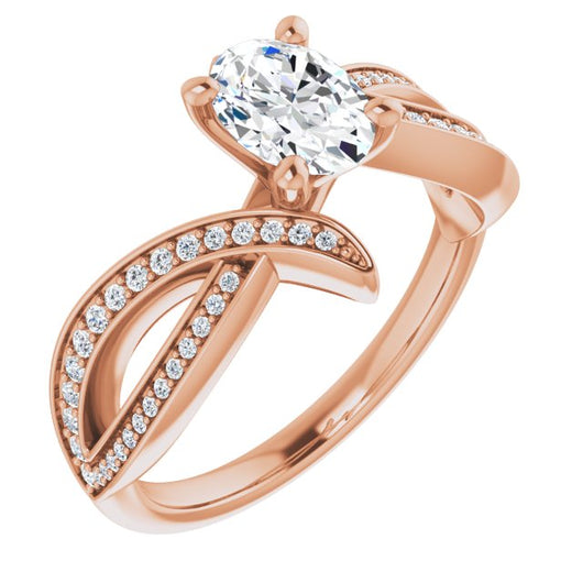 10K Rose Gold Customizable Oval Cut Design with Swooping Pavé Bypass Band