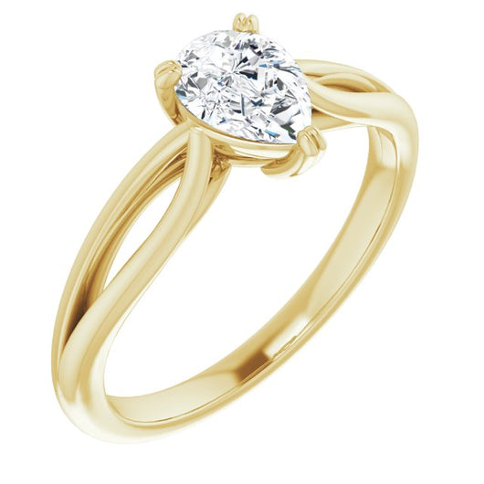 10K Yellow Gold Customizable Pear Cut Solitaire with Wide-Split Band