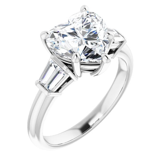 10K White Gold Customizable 5-stone Heart Cut Style with Quad Tapered Baguettes