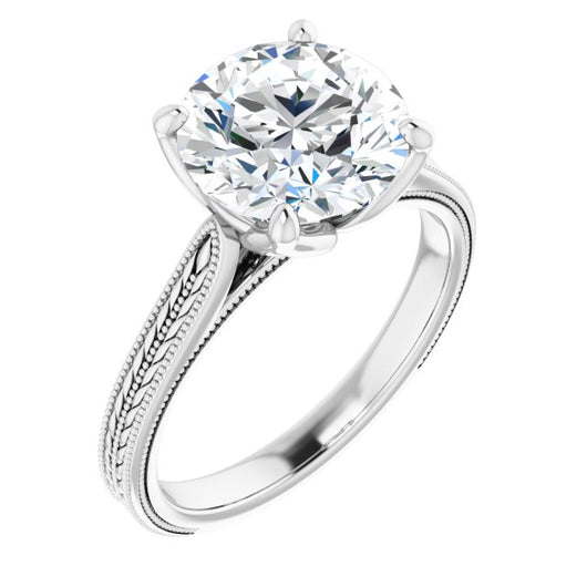 10K White Gold Customizable Round Cut Solitaire with Wheat-inspired Band 