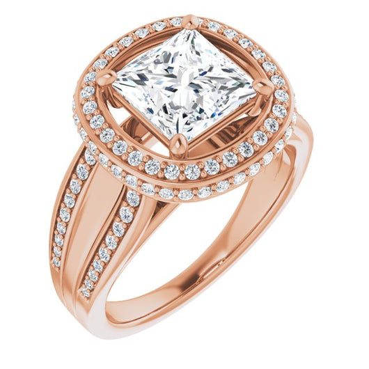 10K Rose Gold Customizable Halo-style Princess/Square Cut with Under-halo & Ultra-wide Band