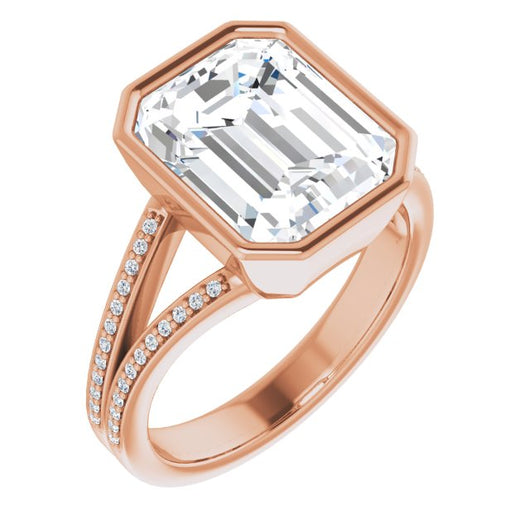 10K Rose Gold Customizable Bezel-set Emerald/Radiant Cut Design with Split Shared Prong Band