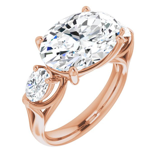 10K Rose Gold Customizable Cathedral-set 3-stone Oval Cut Style with Dual Oval Cut Accents & Wide Split Band