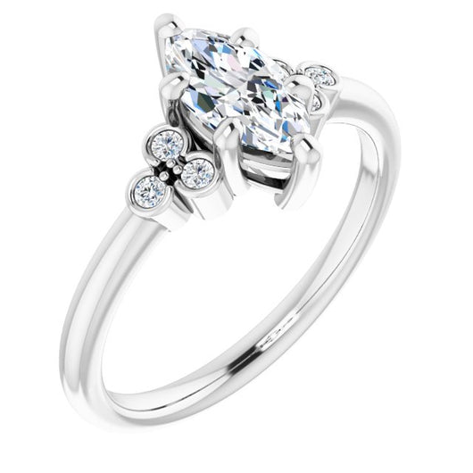 14K White Gold Customizable 7-stone Marquise Cut Center with Round-Bezel Side Stones