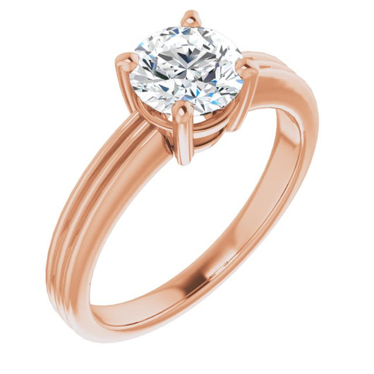 10K Rose Gold Customizable Round Cut Solitaire with Double-Grooved Band