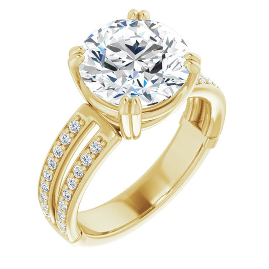 14K Yellow Gold Customizable Round Cut Design featuring Split Band with Accents