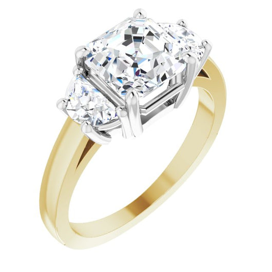 14K Yellow & White Gold Customizable 3-stone Design with Asscher Cut Center and Half-moon Side Stones