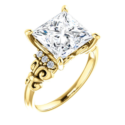 10K Yellow Gold Customizable 7-stone Princess/Square Cut Design with Vertical Round-Channel Accents