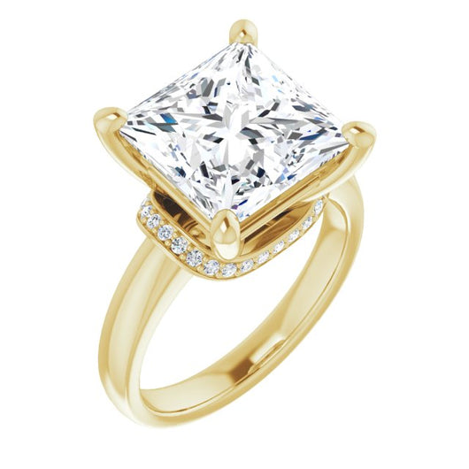 10K Yellow Gold Customizable Princess/Square Cut Style featuring Saddle-shaped Under Halo