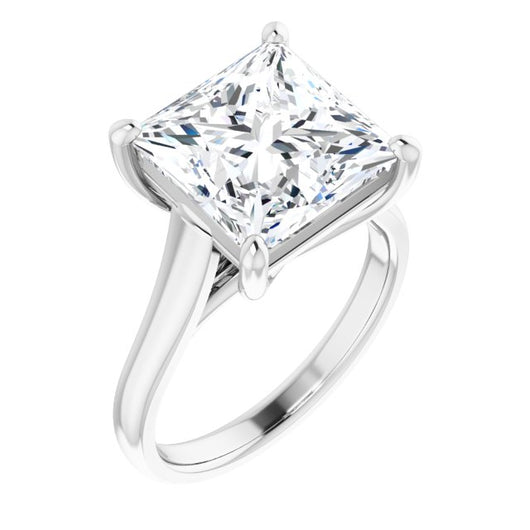 10K White Gold Customizable Princess/Square Cut Cathedral-Prong Solitaire with Decorative X Trellis