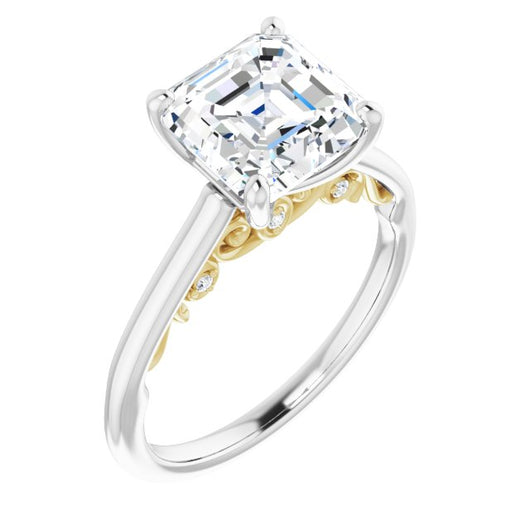 14K White & Yellow Gold Customizable Cathedral-set Asscher Cut Style featuring Peekaboo Trellis Hidden Stones