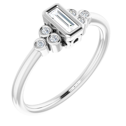 10K White Gold Customizable 7-stone Straight Baguette Cut Style with Triple Round-Bezel Accent Cluster Each Side