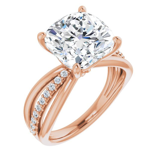 10K Rose Gold Customizable Cushion Cut Design with Tri-Split Accented Band