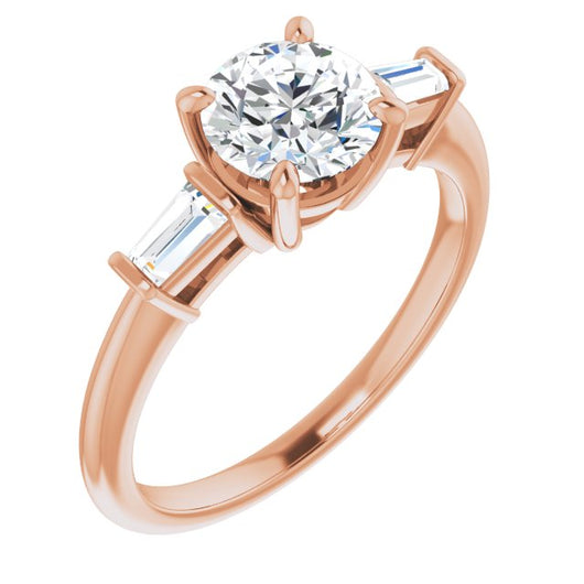 10K Rose Gold Customizable 3-stone Round Cut Design with Dual Baguette Accents)