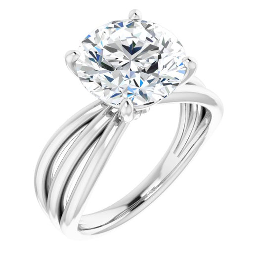 10K White Gold Customizable Round Cut Solitaire Design with Wide, Ribboned Split-band