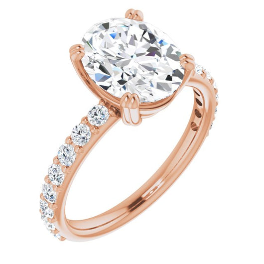 10K Rose Gold Customizable Oval Cut Design with Large Round Cut 3/4 Band Accents