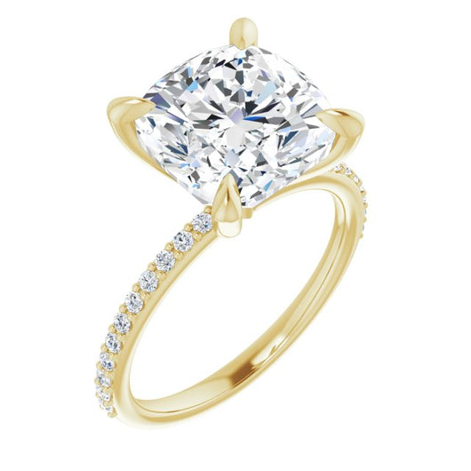 10K Yellow Gold Customizable Cushion Cut Style with Delicate Pavé Band